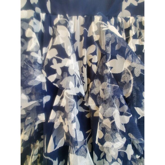 TEEZE ME Dress Women 7 Navy Sleeveless Formal Layered Ruffle Mesh Midi Party - Picture 4 of 8